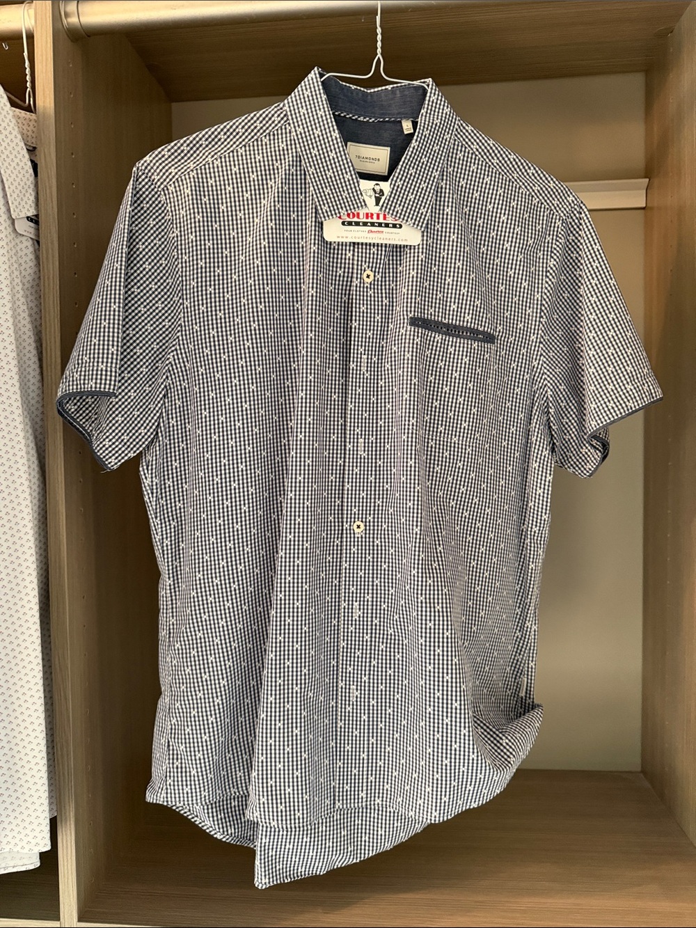 7 Diamonds Navy & White Micro-Check Short Sleeve Button-Down